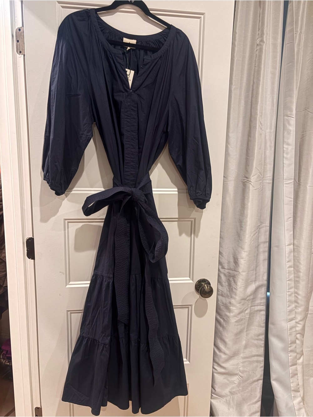Tuckernuck Women’s Navy Tiered Midi Dress with Balloon Sleeves - Picture 2 of 4